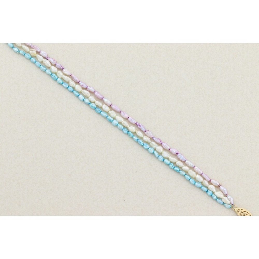 14k Yellow Gold Freshwater Natural Purple, White, Blue, Baroque Pearls 3 Strand - Picture 6 of 9
